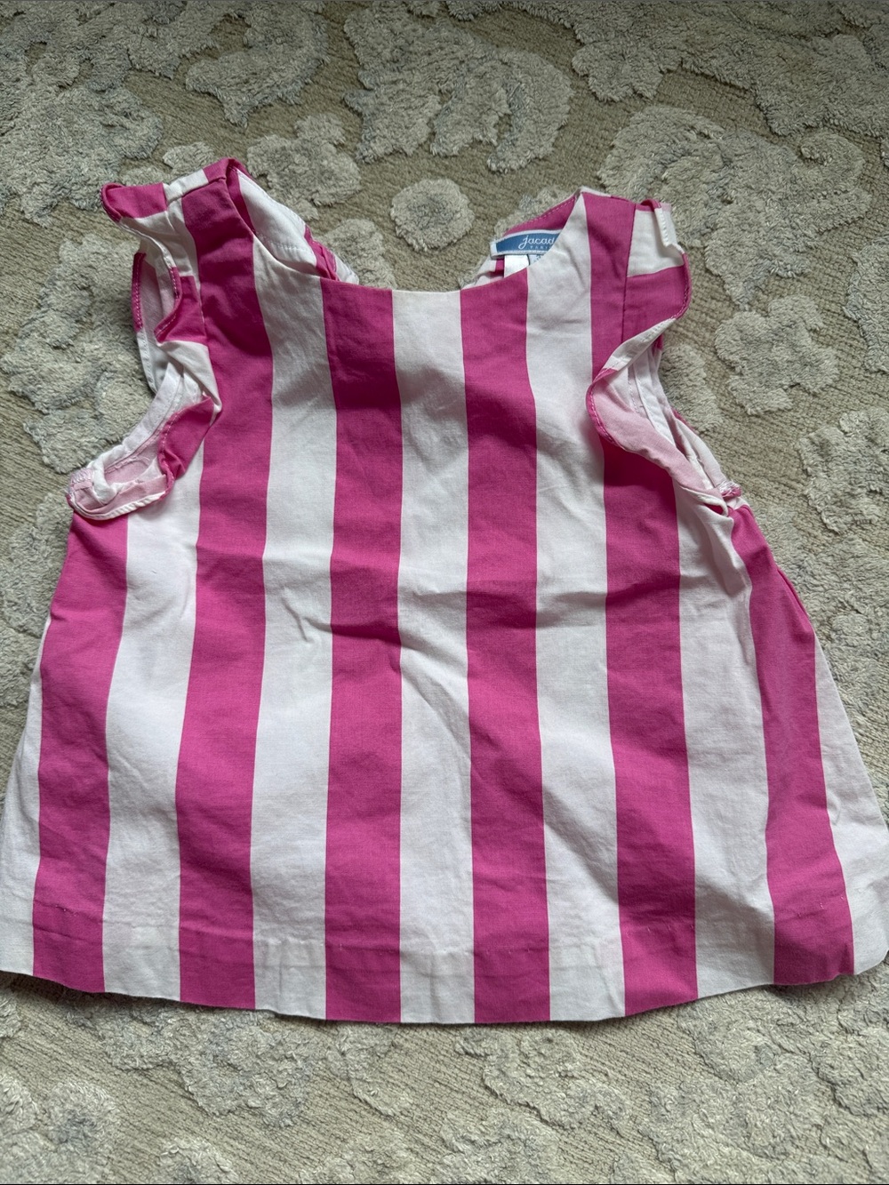 Jacadi Pink and White Striped Ruffle Sleeve Tank